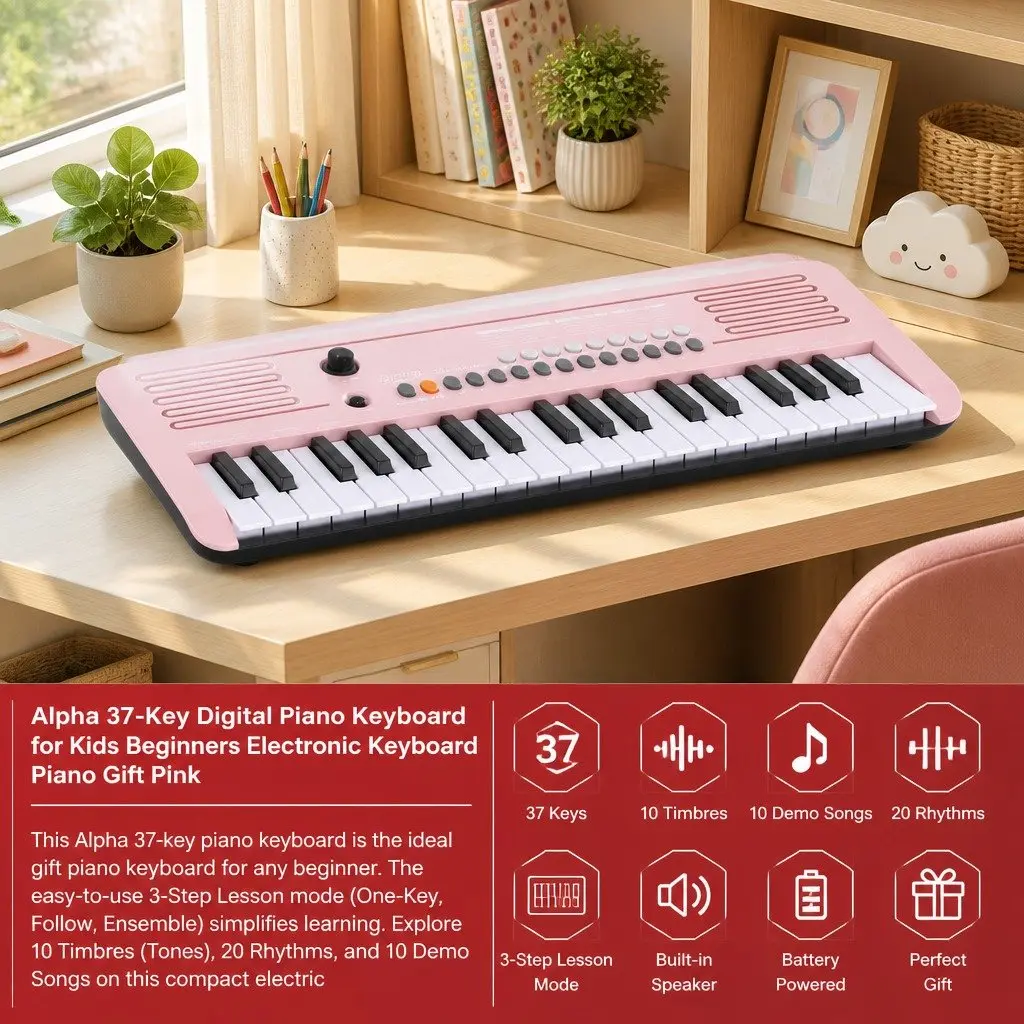 37-Key Digital Piano Keyboard for Beginners in Pink