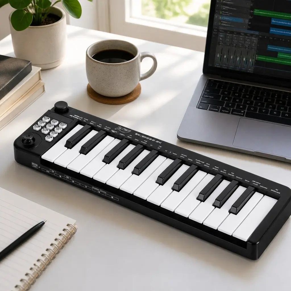 Portable 25-Key MIDI Controller with Arpeggiator Black