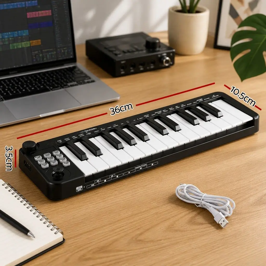 Portable 25-Key MIDI Controller with Arpeggiator Black