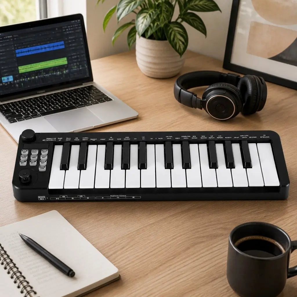 Portable 25-Key MIDI Controller with Arpeggiator Black
