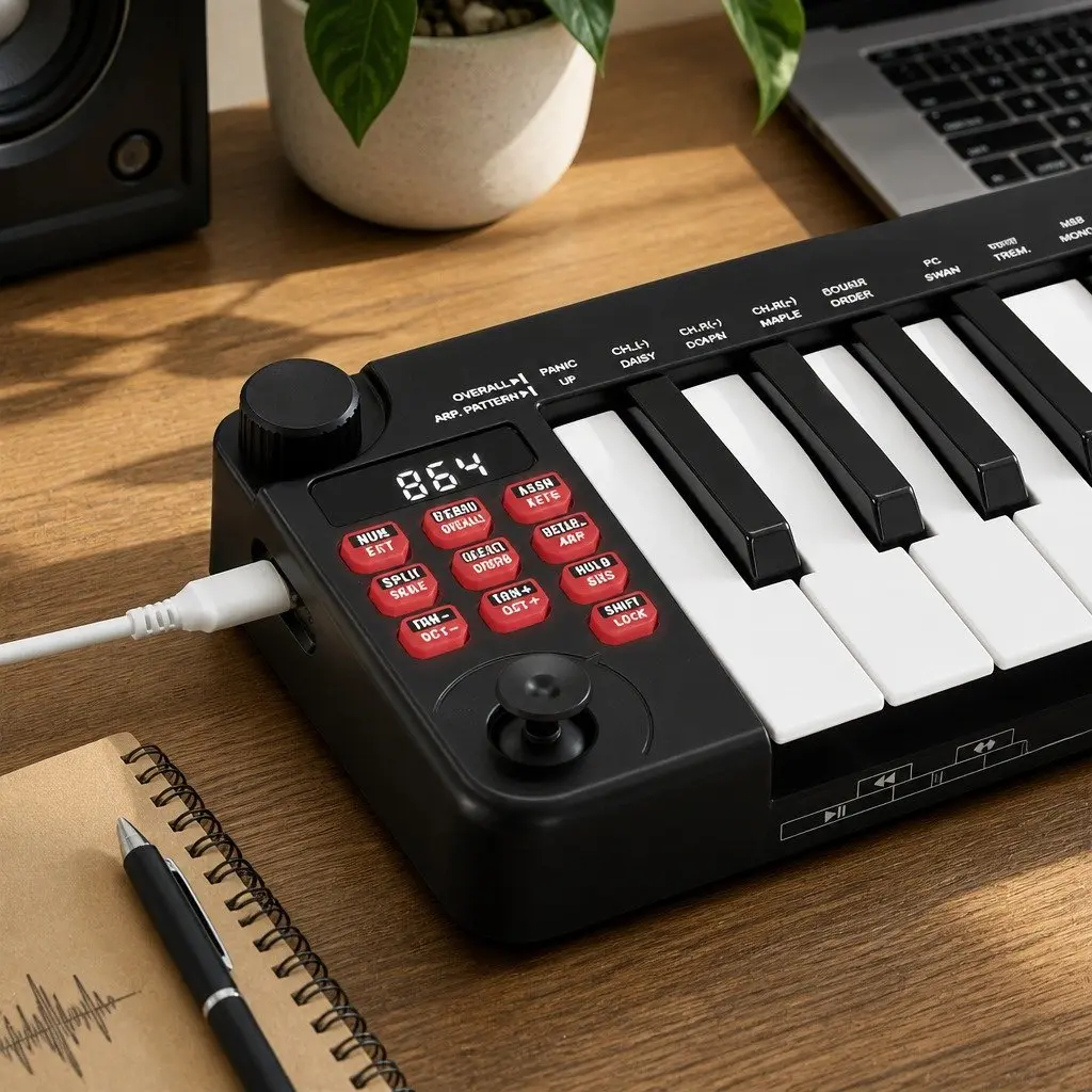 Portable 25-Key MIDI Controller with Arpeggiator Black