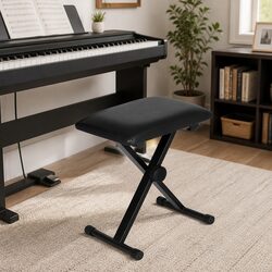 Piano Stool Adjustable Height Keyboard Bench Seat Portable Black Fabric Chair