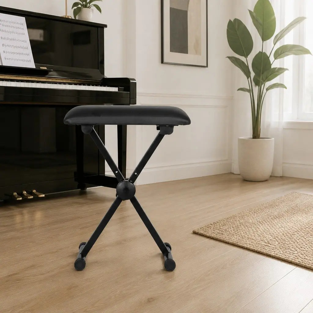 Piano Stool Adjustable Height PU Fabric Black Portable Chair