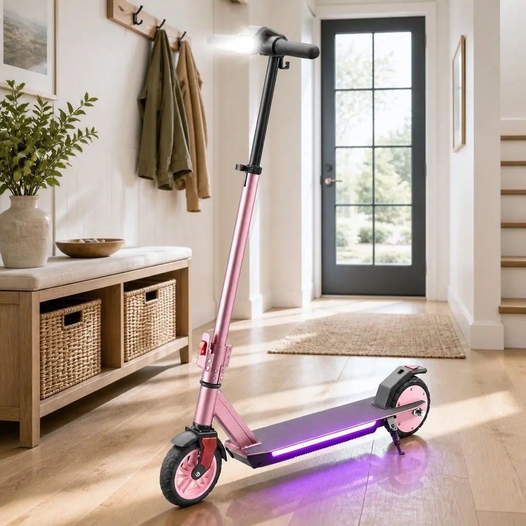 Electric Scooter Aluminium 180W 18km/h Pink Adjustable Height Foldable Portable