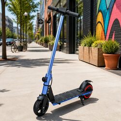 Electric Scooter 130W 16km/h Foldable Portable LED Light Blue Commuter Riding