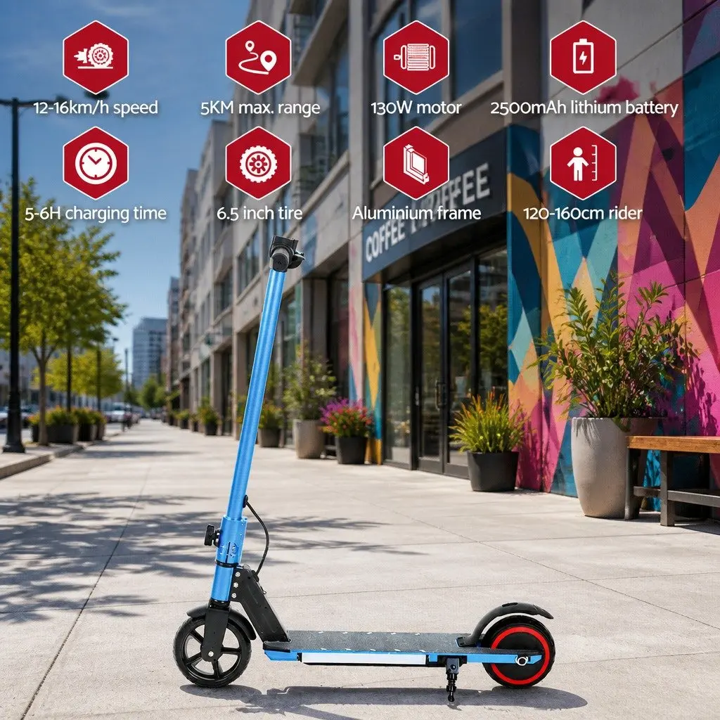 Electric Scooter 130W with LED Lights in Blue