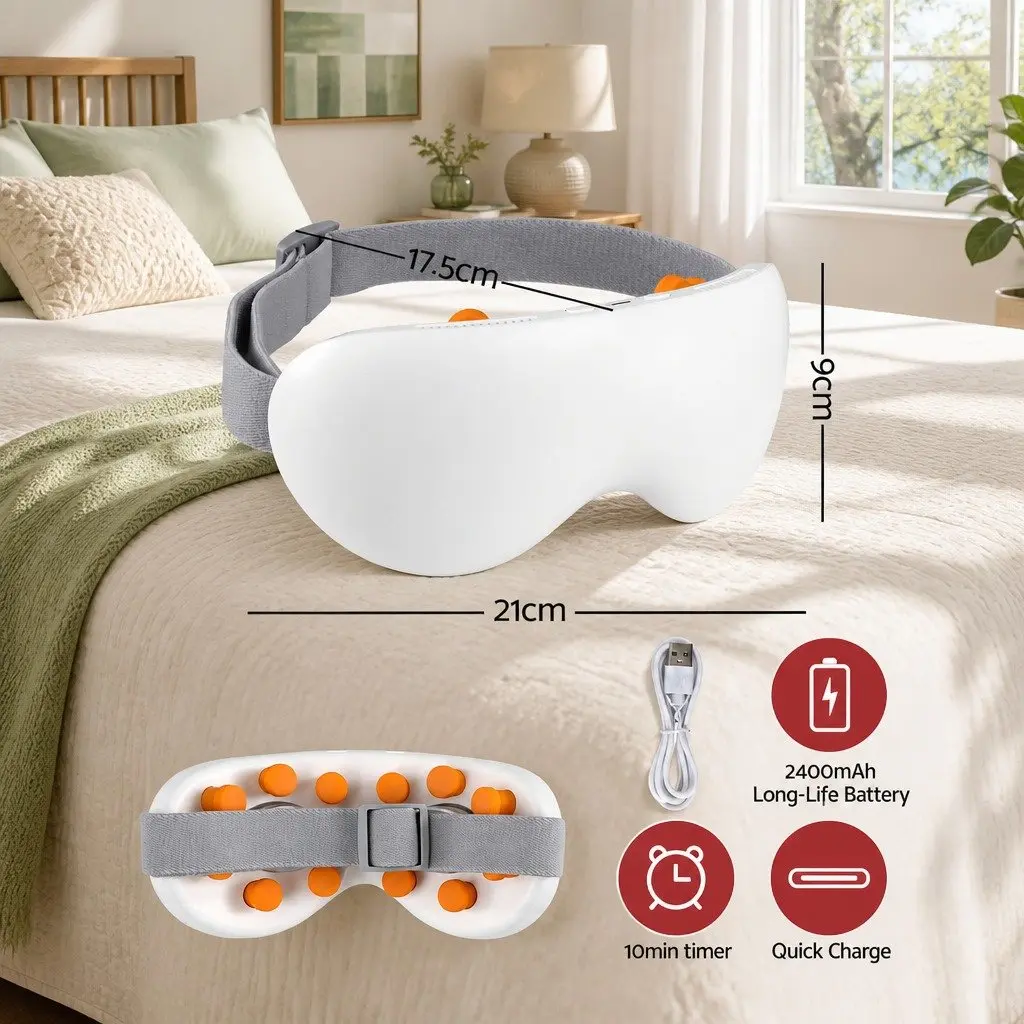 Eye Massager Dual Hot Cold Compress Technology 12 Vibrating Nodes White