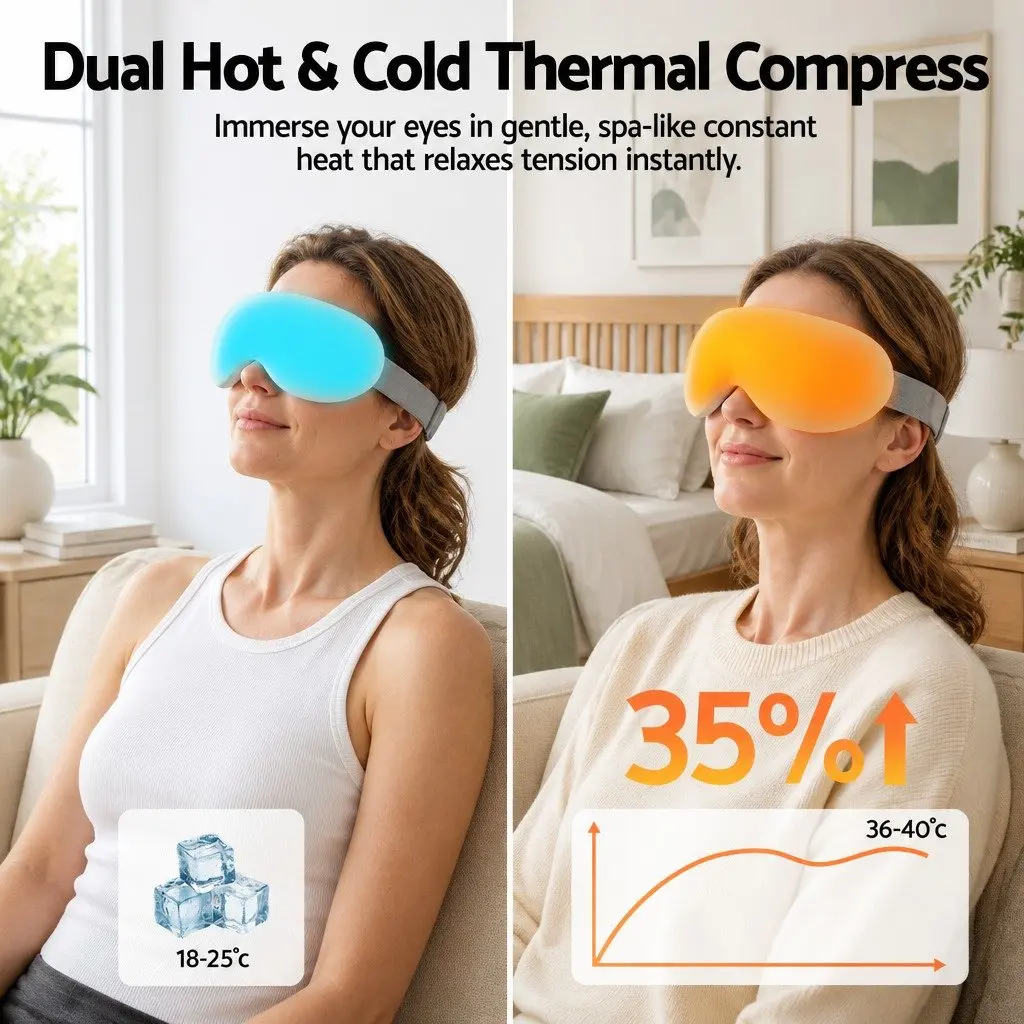 Eye Massager Dual Hot Cold Compress Technology 12 Vibrating Nodes White