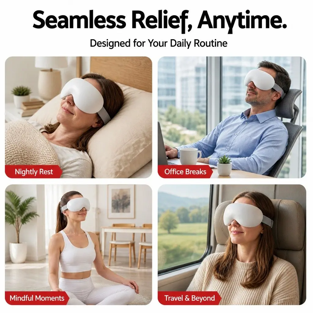 Eye Massager Dual Hot Cold Compress Technology 12 Vibrating Nodes White