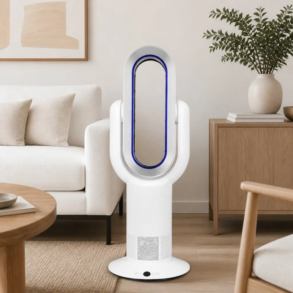 Bladeless Electric Fan Tower Cooler Heater ABS Plastic 72cm White Silver Blue