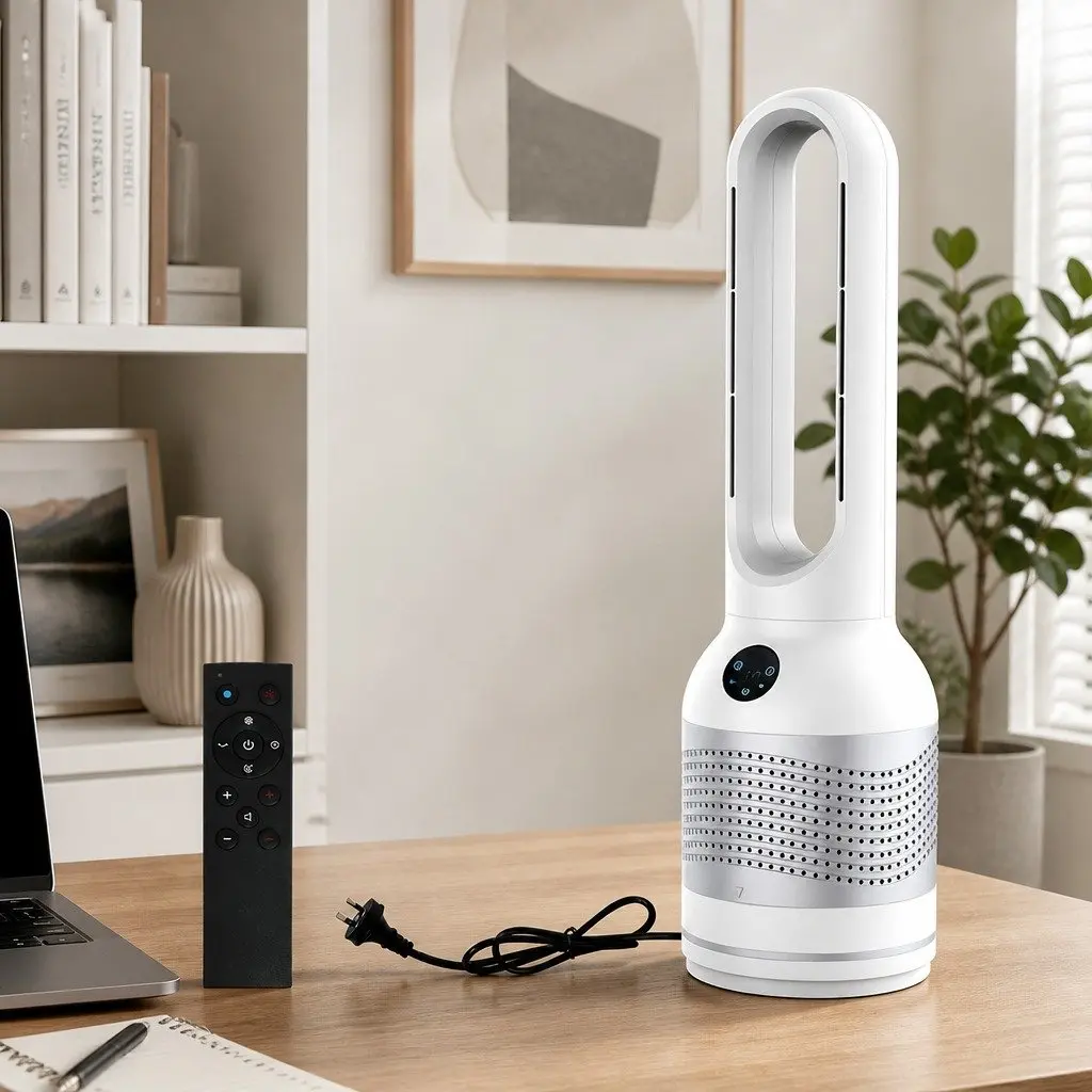 Bladeless Fan Air Purifier Heater HEPA Filter 80° Oscillation White 22cm x 22cm x 78cm