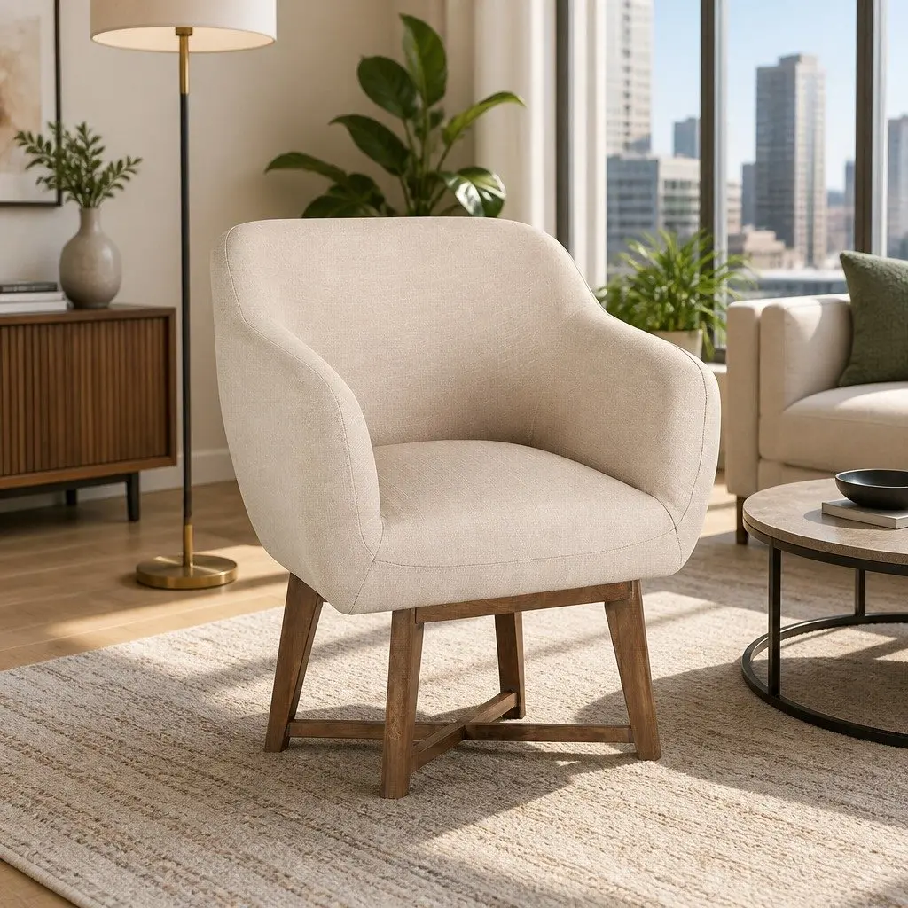 Armchair Tub Chair Beige Aston Accent Lounge Seat Criss-Cross Base Modern