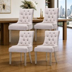 Beige Tufted Dining Chairs Set of 4 in French Provincial Style