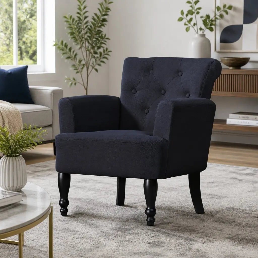 Tufted Button Wingback Armchair Black Lounge Chair