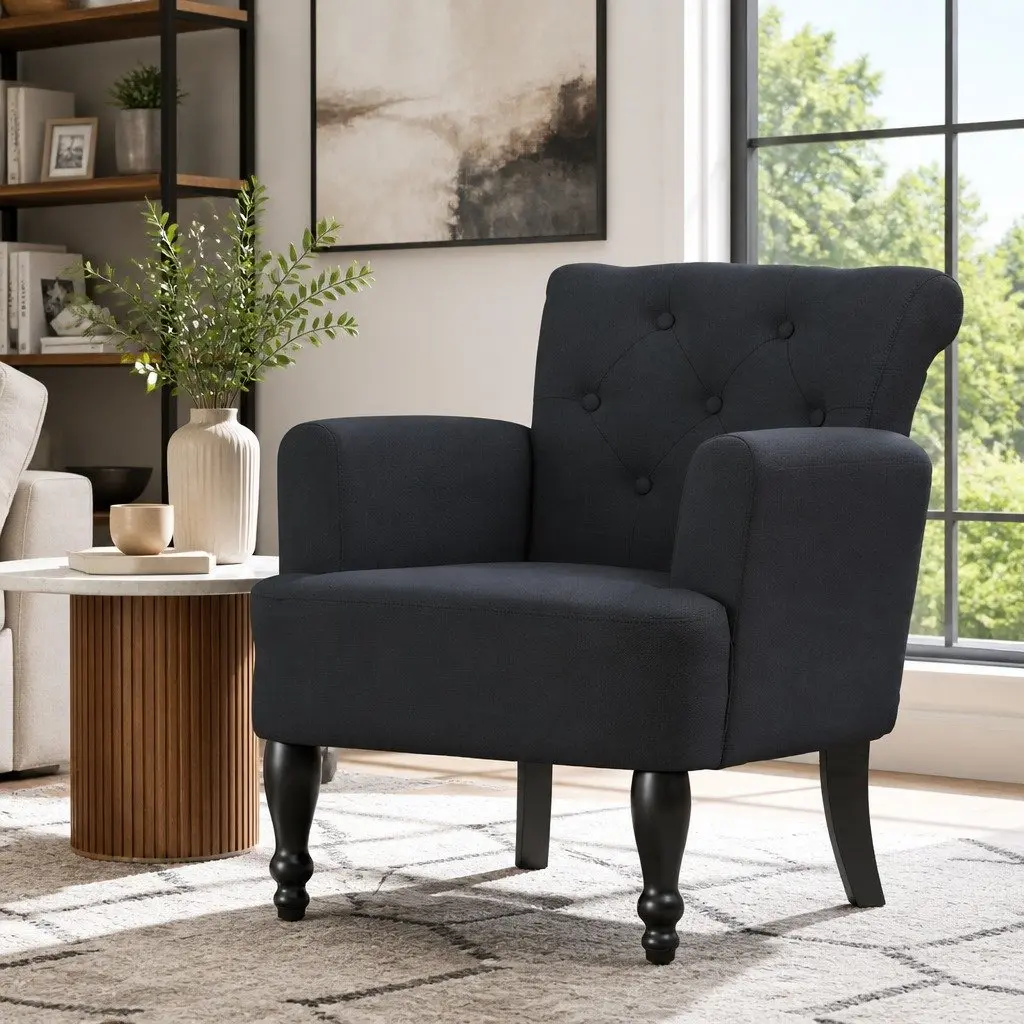 Tufted Button Wingback Armchair Black Lounge Chair