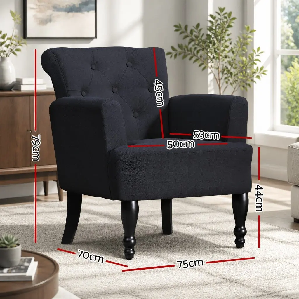 Tufted Button Wingback Armchair Black Lounge Chair