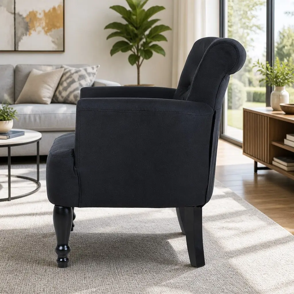 Tufted Button Wingback Armchair Black Lounge Chair