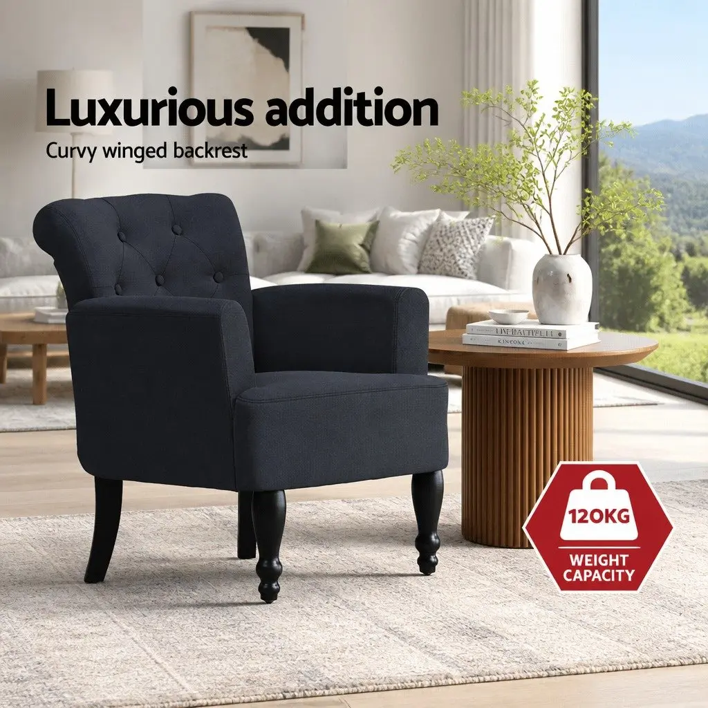 Tufted Button Wingback Armchair Black Lounge Chair
