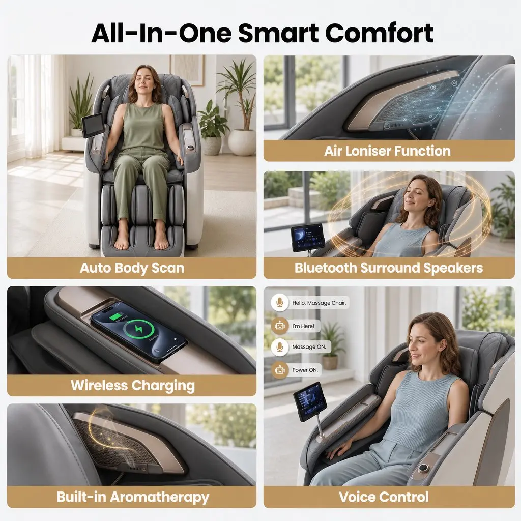 Massage Chair Leather Full Body Zero Gravity Recliner 4D Dual Mechanism SL Track White Grey