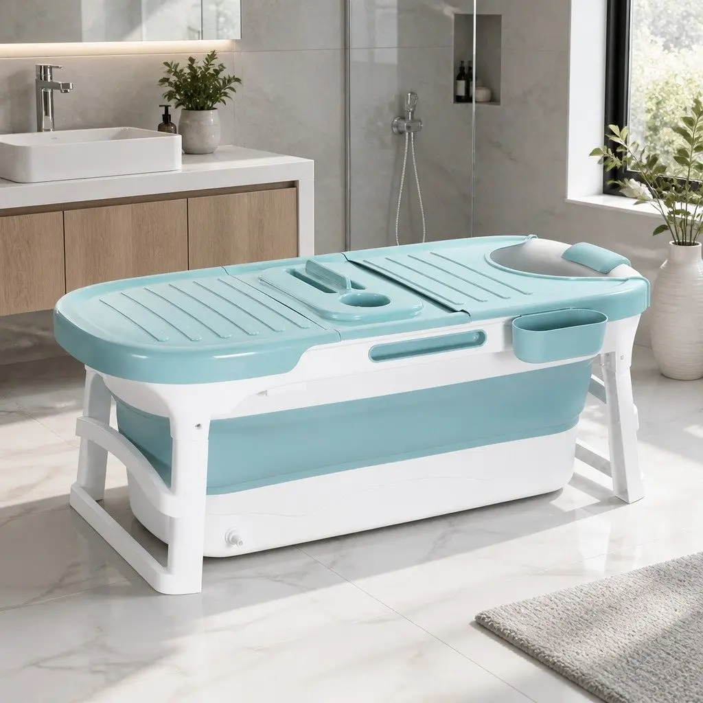 Foldable Bathtub with Neck Pillow & Cover Plate