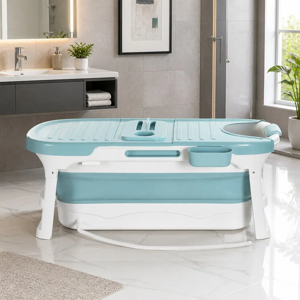 Foldable Bathtub with Neck Pillow & Cover Plate