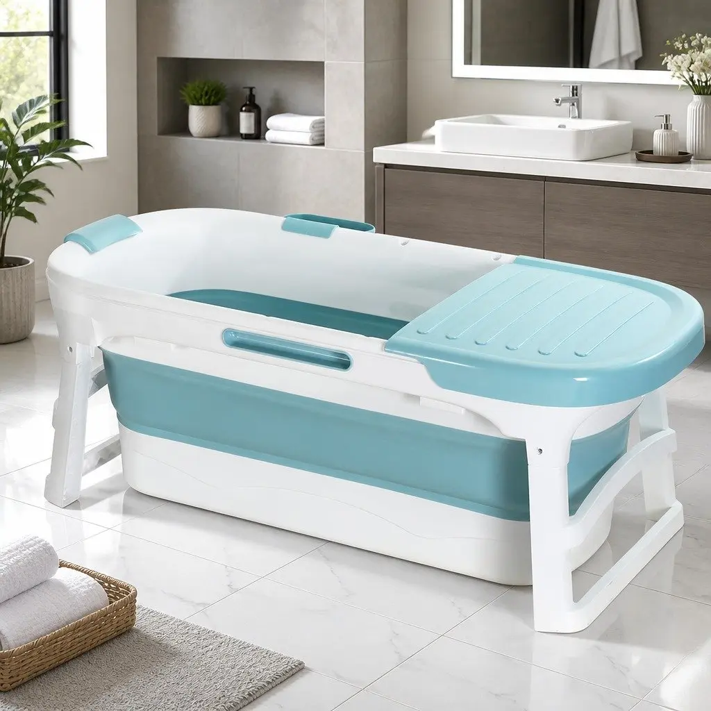 Foldable Bathtub with Neck Pillow & Cover Plate