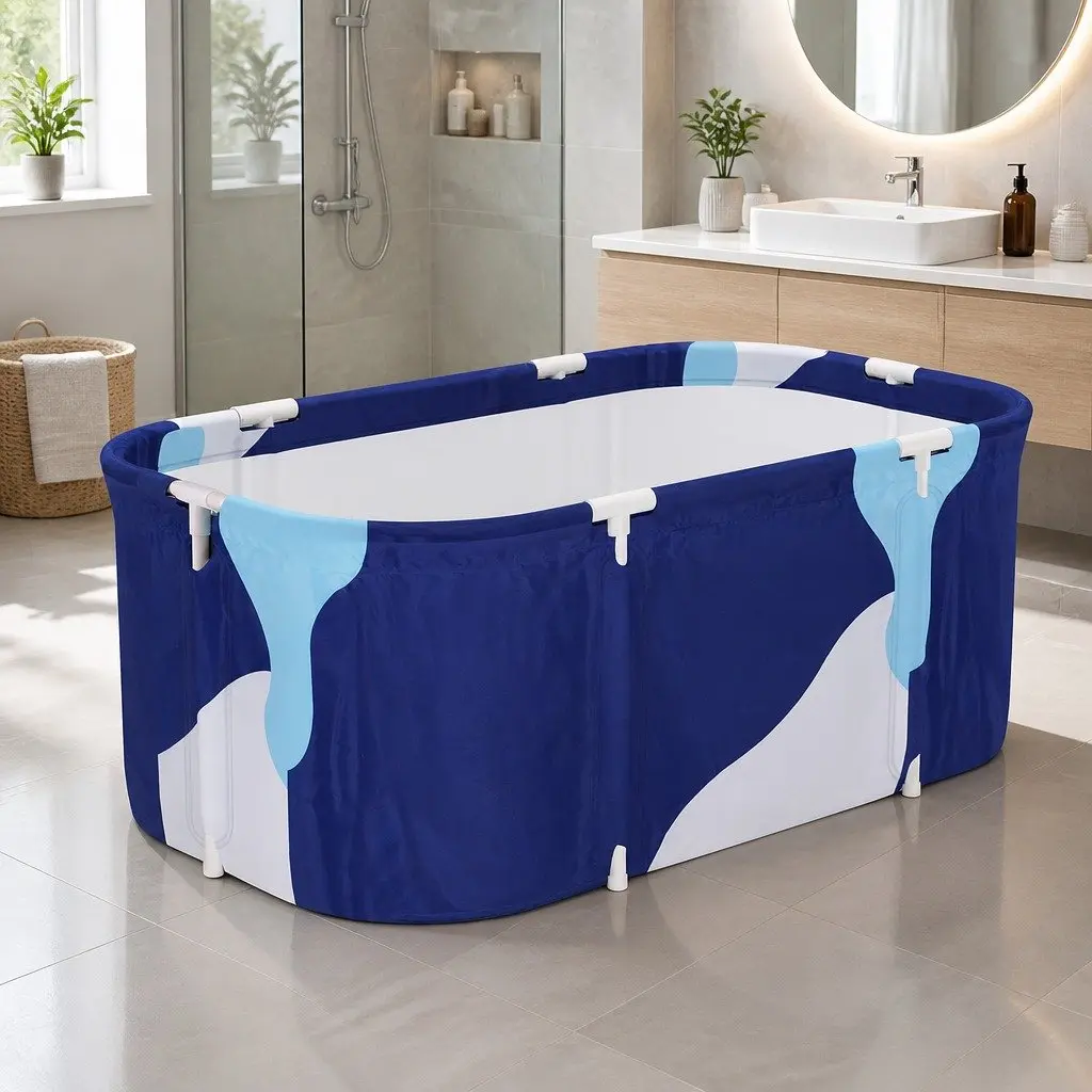 Foldable Bathtub PVC Spa Bucket 114x62cm Navy Blue