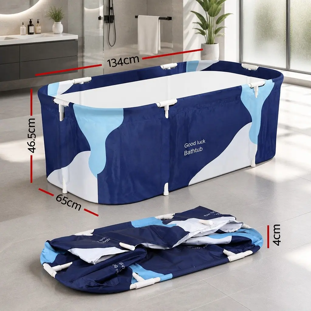 Foldable Bathtub Oxford Cloth Navy Blue 134 x 65 x 46.5 cm Inflatable Spa Bucket