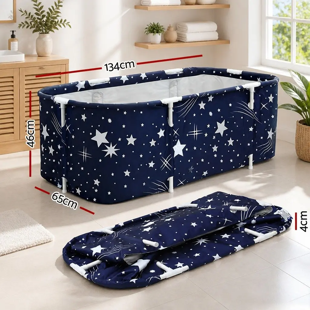 Foldable Bathtub PVC 134x65cm Navy Blue