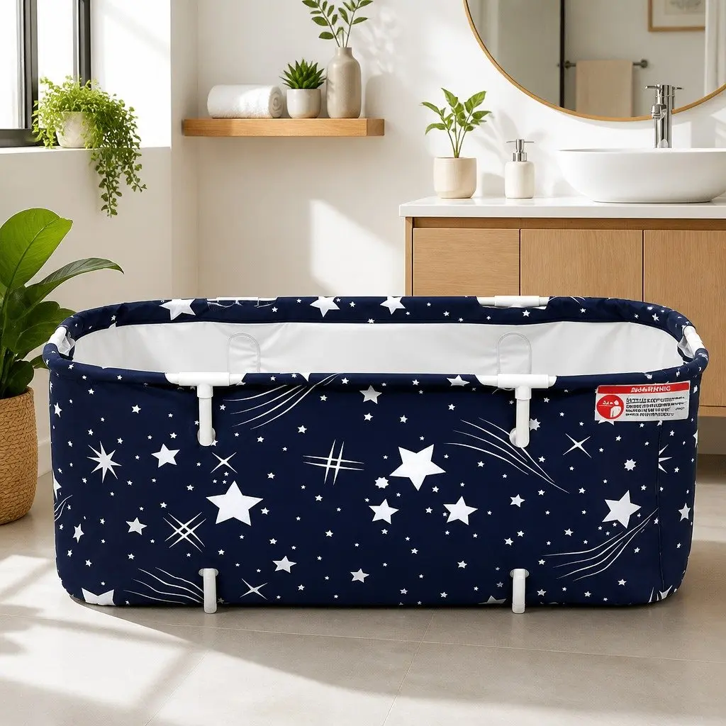 Foldable Bathtub PVC 134x65cm Navy Blue