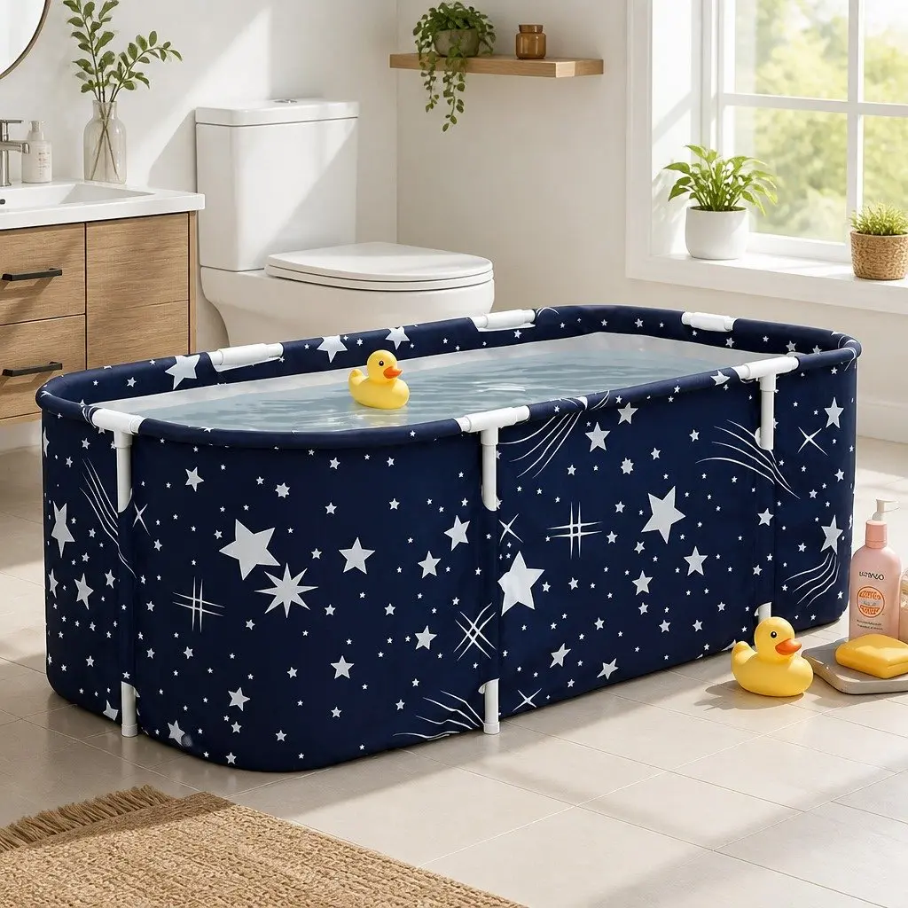Foldable Bathtub PVC 134x65cm Navy Blue