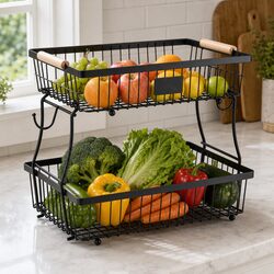 High-Quality 2-Tier Fruit Basket with Banana Hanger