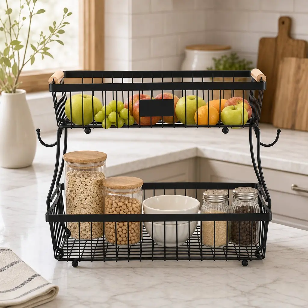 2-Tier Fruit Basket with Banana Hanger