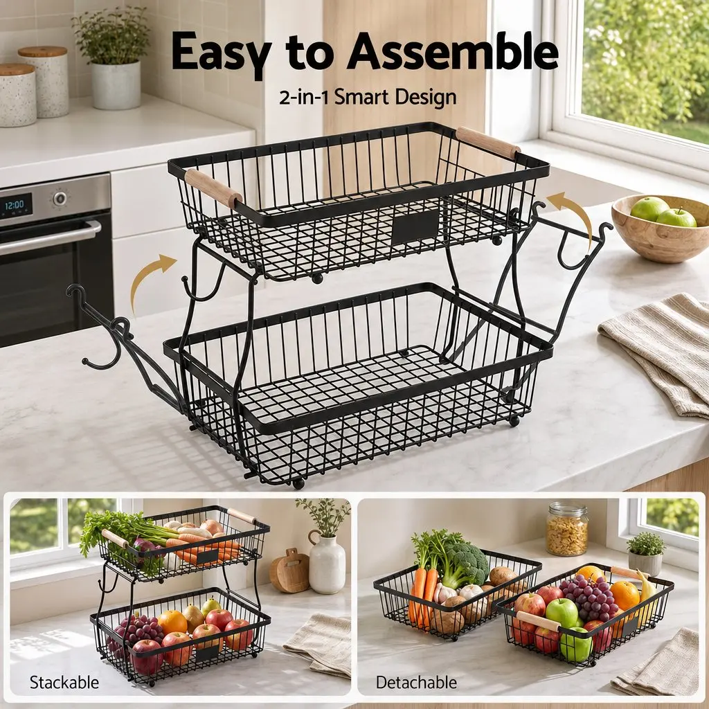 2-Tier Fruit Basket with Banana Hanger