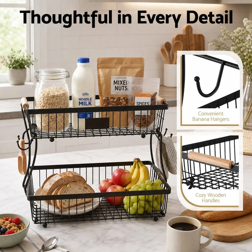 2-Tier Fruit Basket with Banana Hanger