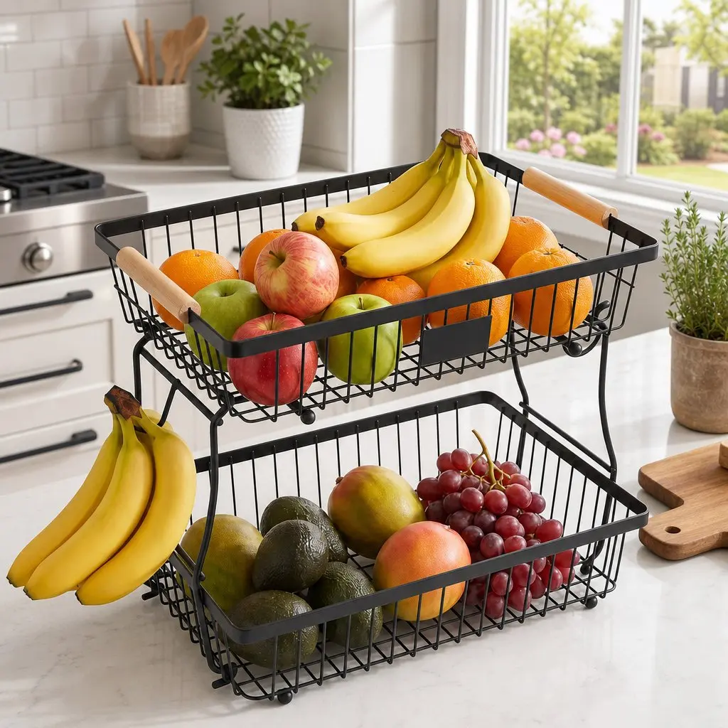 2-Tier Fruit Basket with Banana Hanger