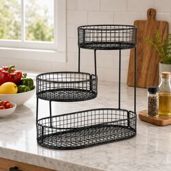 Durable 3-Tier Fruit Basket Bowl in Black Metal
