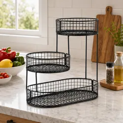 Durable 3-Tier Fruit Basket Bowl in Black Metal
