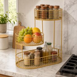 Gold Metal 3-Tier Fruit Basket Bowl for Kitchen Storage