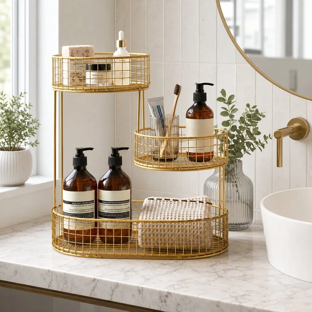 Gold Metal 3-Tier Fruit Basket Bowl for Kitchen Storage