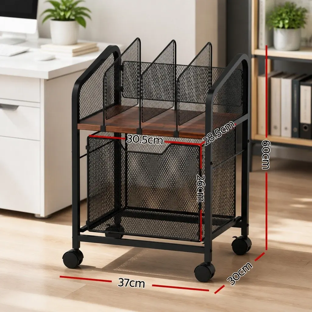 Filing Cabinet Metal Frame Particle Board Solid Wood Top Compact Black