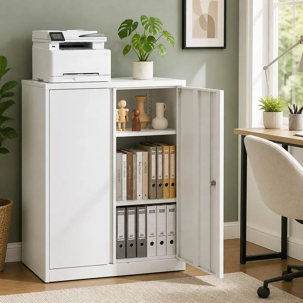 Steel Filing Cabinet Storage Locker White 80cm x 40cm x 100cm