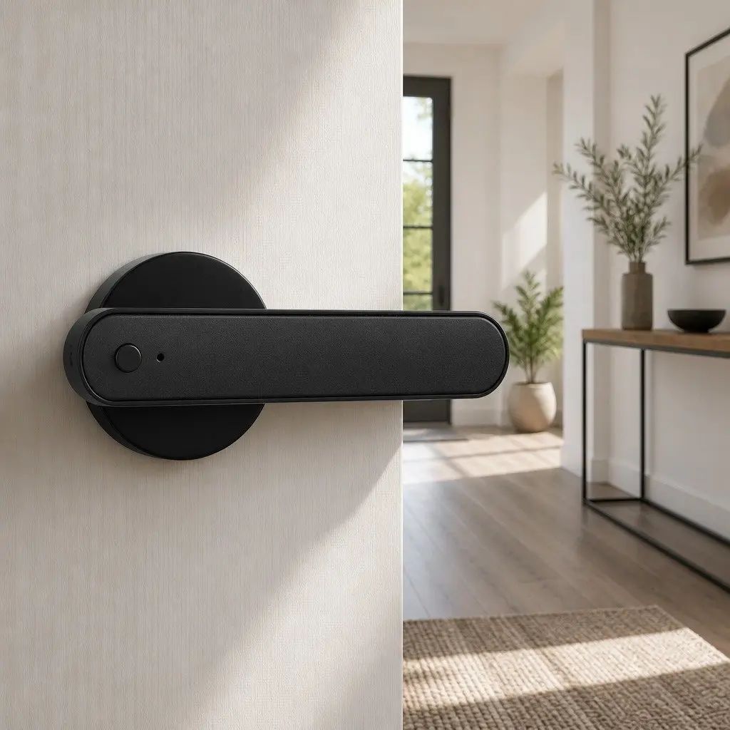 Fingerprint Door Lock Smart Electronic Handle Keyless Access Bluetooth App Black 16cm x 6.5cm x 6cm