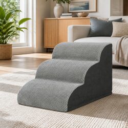3-Tier Pet Ramp for Dogs – Portable Foam Stairs in Grey