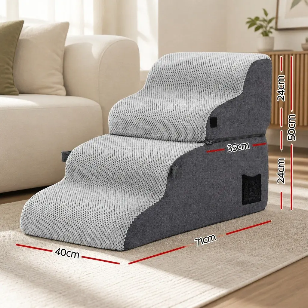 Dog Steps and Ramp Foam 2-in-1 Non-Slip Washable 40cm x 71cm x 50cm Grey