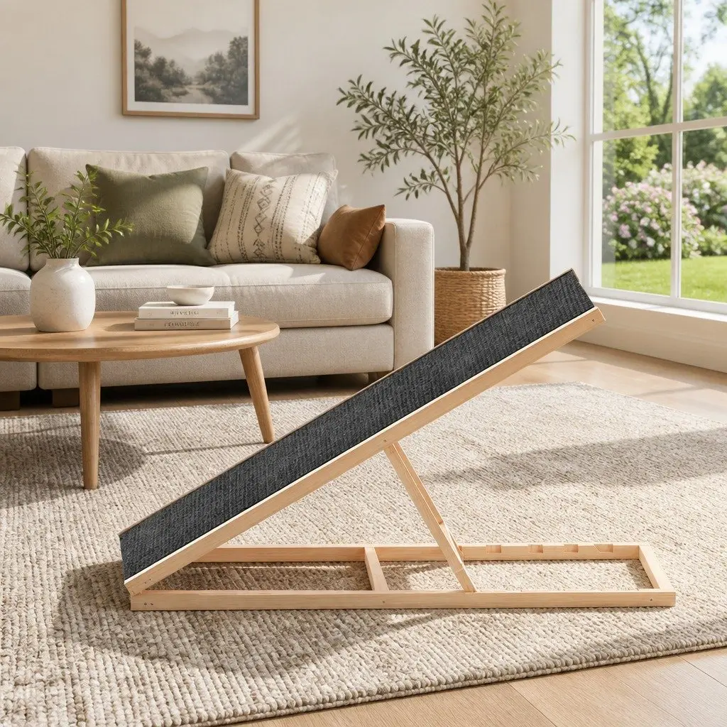 Dog Ramp Steps Wooden 100cm Adjustable Height Foldable Natural Grey