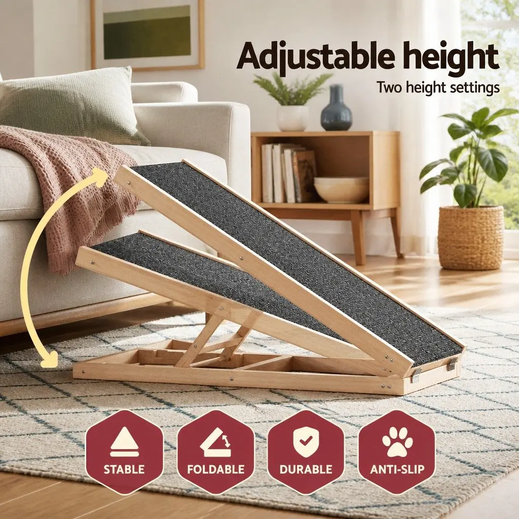 Dog Ramp Steps Wooden 70cm Adjustable Height Foldable Natural Pine Grey