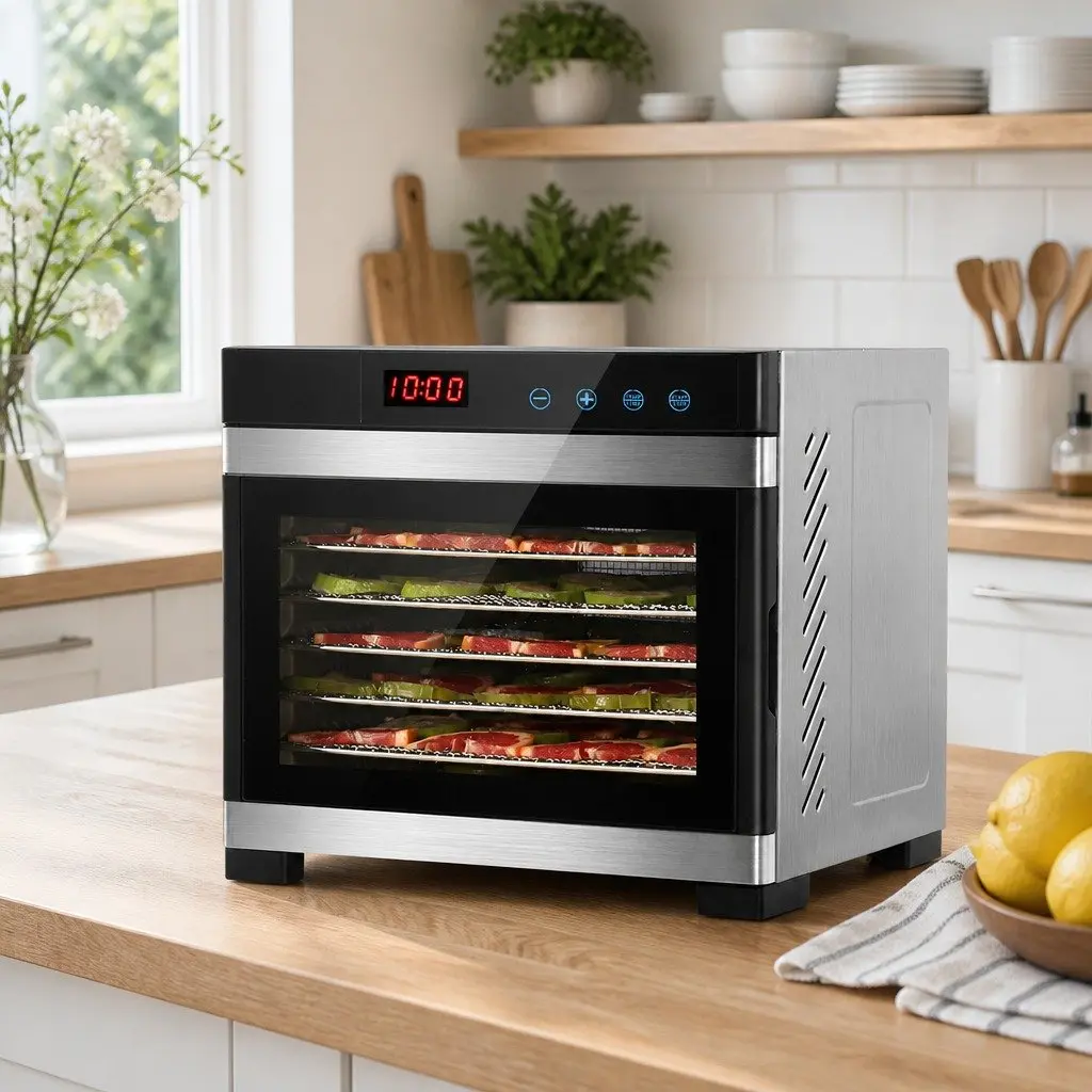 Food Dehydrator Stainless Steel 6 Trays LCD Touch Control Digital Temperature Silver