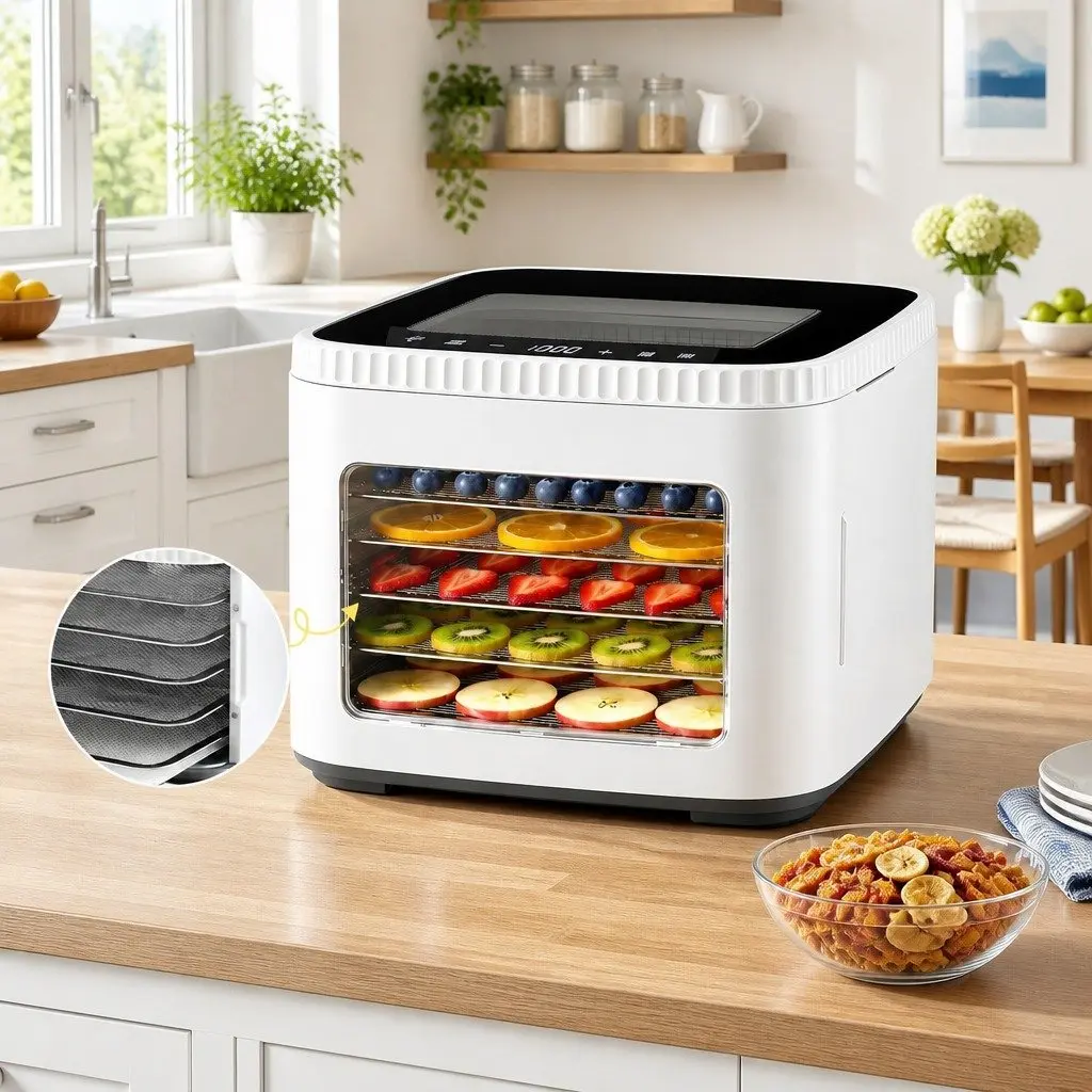 Food Dehydrator Machine Stainless Steel 5 Tray Compact Benchtop White
