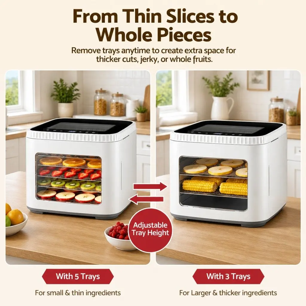 Food Dehydrator Machine Stainless Steel 5 Tray Compact Benchtop White